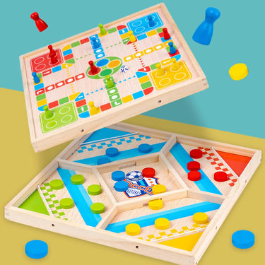 EcoToys EduPlay | Educativo y Entretenido - Juego de Mesa de Madera 2 en 1 para Diversión Familiar